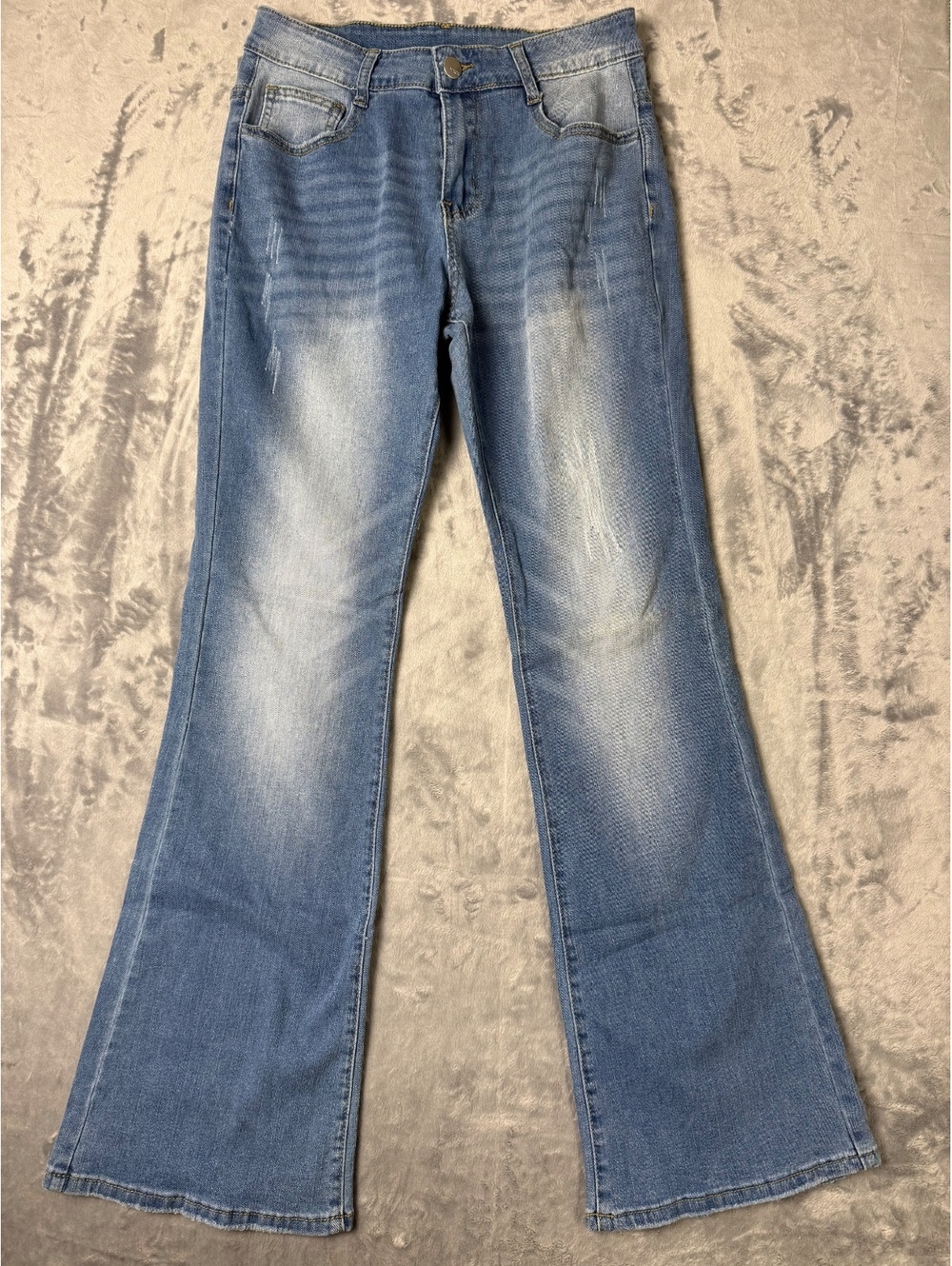 Light Blue Flared Denim Jeans with Faded Wash